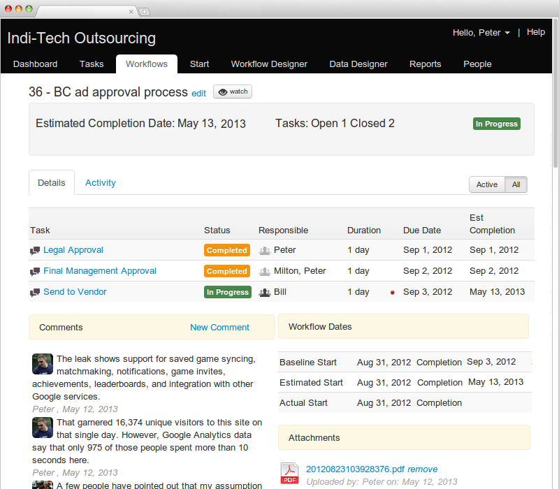 Centralized workflow information at a glance